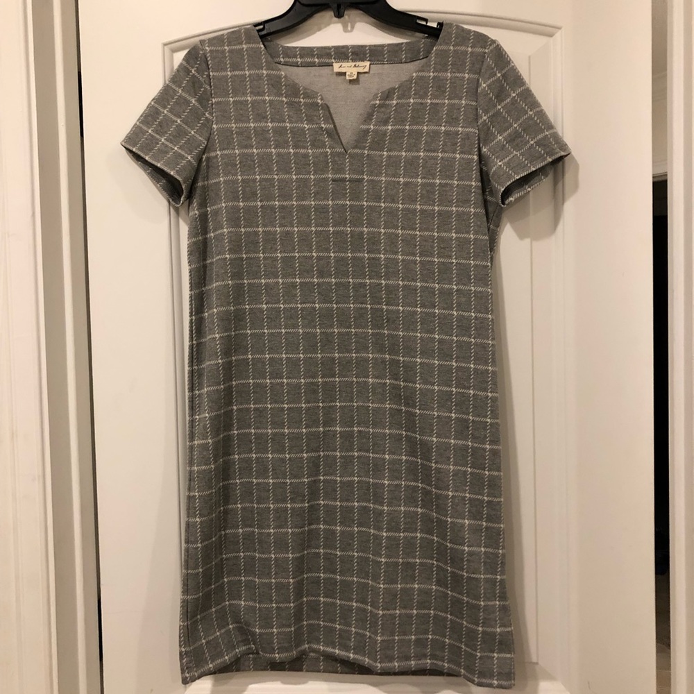 Cute Gray & White Plaid Shift Dress
